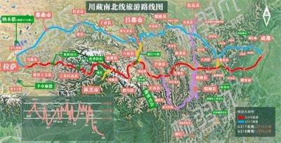 ​一张“318川藏线和317川藏北线路线及海拔全图”，值得收藏